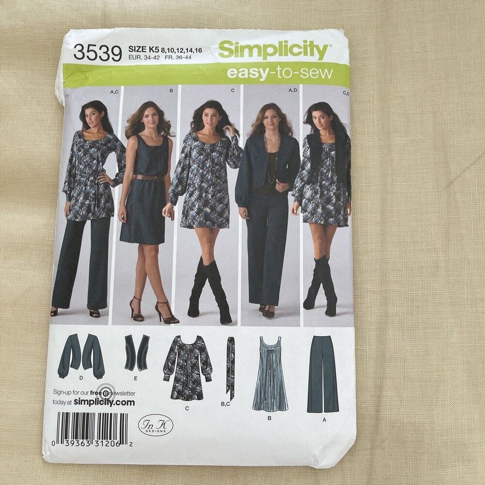Simplicity 3539 Country Chic Capsule Wardrobe Dress, Vest, Jacket, Pants Sz 8-16